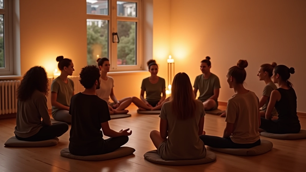 Gruppenkreismeditation mit sitzenden Teilnehmern