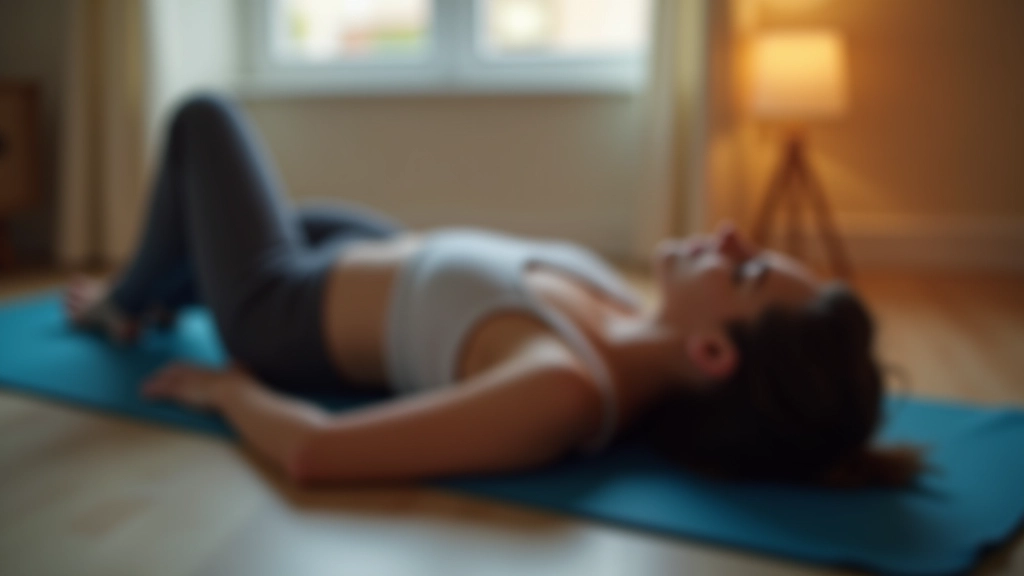 Person liegt auf dem Rücken in komfortable Entspannung Pose auf Yoga-Matte in ruhigen Raum