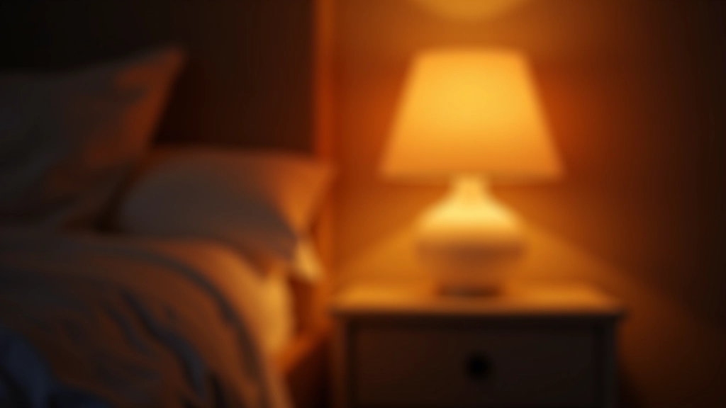 Warme weiche Beleuchtung von einer Nachttischlampe, die sanfte Schatten und eine beruhigende Atmosphäre erzeugt